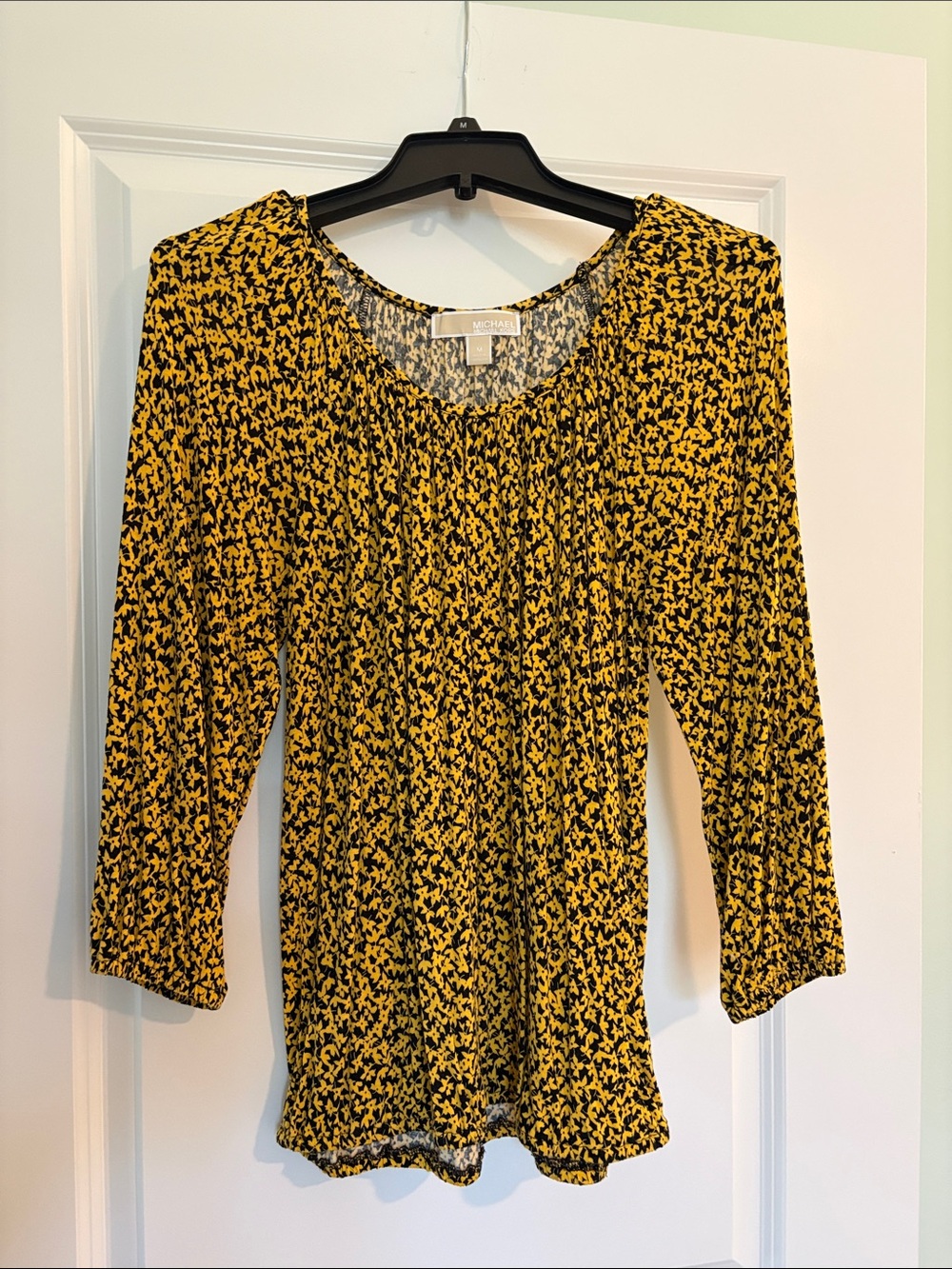 Michael Kors Yellow and Black Printed 3/4 Sleeve Blouse